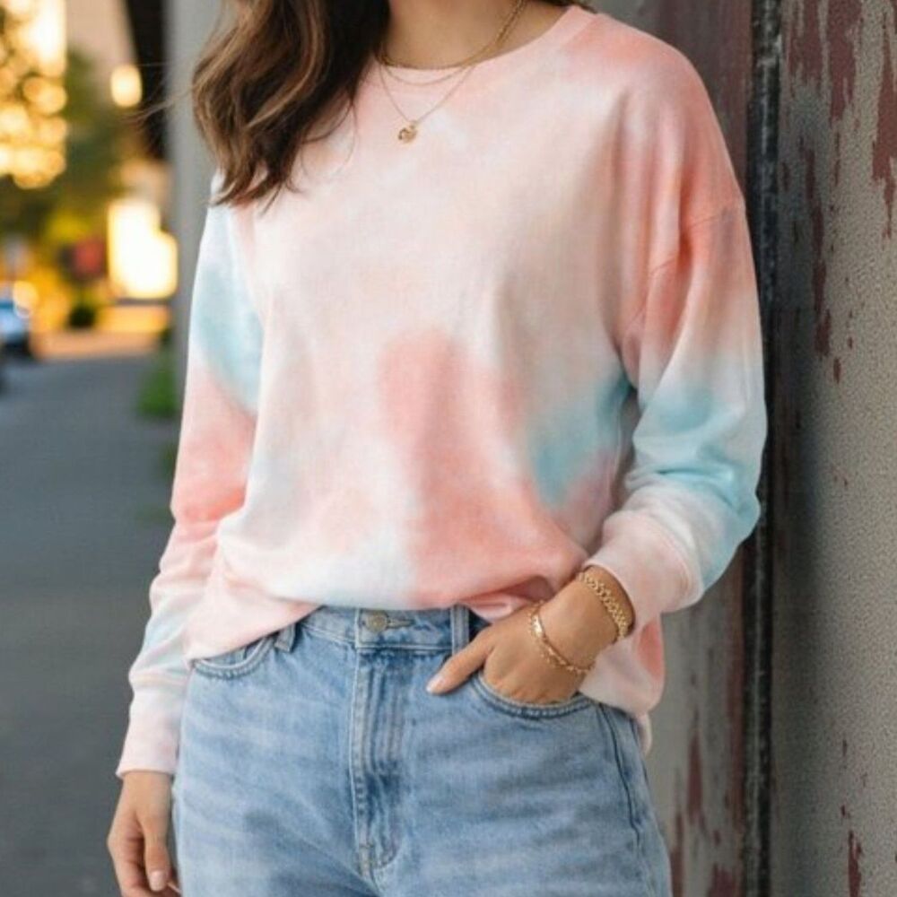Sundry Pastel Soft Girl Preppy Tie-Dye Sweatshirt